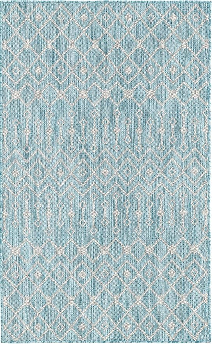 Unique Loom Outdoor Trellis Collection Area Rug - Tribal Trellis (3' 3" x 5' 3" Rectangle, Aqua/ Ivory)
