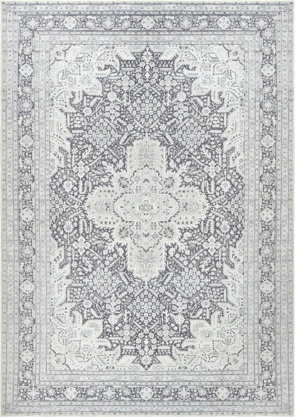 Bloom Rugs Washable Non-Slip 8' x 10' Rug - Charcoal Blue Traditional Medallion Area Rug for Living Room, Bedroom, Dining Room, and Kitchen - Exact Size: 8' x 10'
