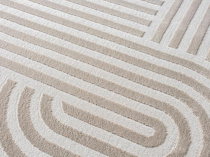 Annabel Modern Geometric Area Rug for Living Room, 5x7 Contemporary Arched Linear Beige Neutral Rug, Stain Resistant Non-Shedding Carpet for Bedroom, Dining Room or Kitchen (5' x 7', Beige)