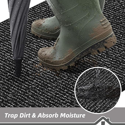 BEQHAUSE Dirt Trapper Door Mat 24" x 60", Non-Slip Washable Doormats Entrance Mat, Dirt Resistant and Absorbent Welcome Mat, Low Profile Floor Mats for Front Back Door and Entryway, Black