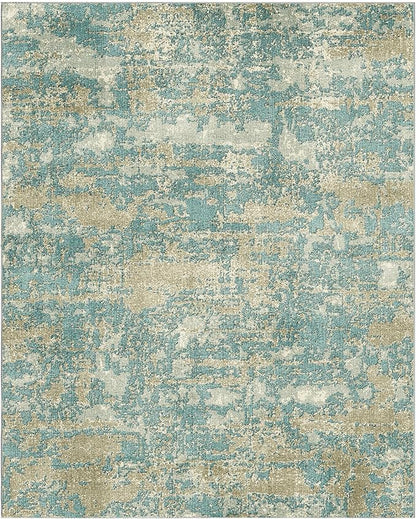 WITSHOCK Living Room Area Rugs 8x10：Modern Abstract Machine Washable Large Rug for Bedroom Dining Room Non-Slip Stain Resistant Home Office Decor,Teal Brown