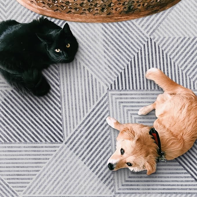 ReaLife Rugs Machine Washable Area Rug - Living Room Bedroom Bathroom Kitchen Entryway Office - Padded Crease Free Stain Resistant Premium - Modern Geometric Contemporary- Miles- Gray - 2'x 3'