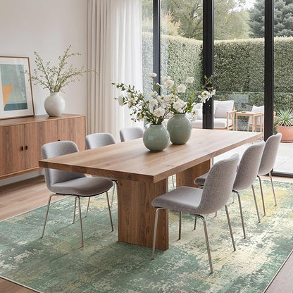 8x10 Area Rugs Washable Green Rug for Living Room Bedroom, Abstract Modern Large Rug Non Slip, Water Repellent Low Pile Soft Carpet for Dining Room, Grey Green