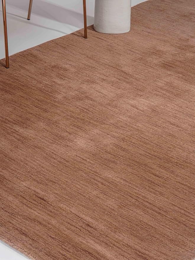 Hand Knotted Loom Wool ECO-Friendly Area Rugs - 4'x6', Rectangle, Light Brown Color, Solid Plain Design, High Pile Thick Handmade Anti Skid Rugs for Living Room (L00111)