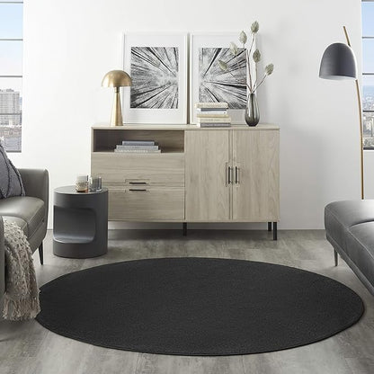 Nourison Home Nourison Essentials Black 6' x Round Area Rug - Easy Clean, Non Shedding, Bed Room, Living Room, Dining Room, Kitchen (6' x Round)