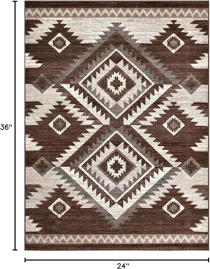 YHSF South West Native American Rug Ritz – Native Tribal American Indian Inspired Rug - Living Room, Bedroom, Hallway, Entryway & High-Traffic Area Rugs - Washable - Soft - Espresso, 2 Feet x 3 Feet