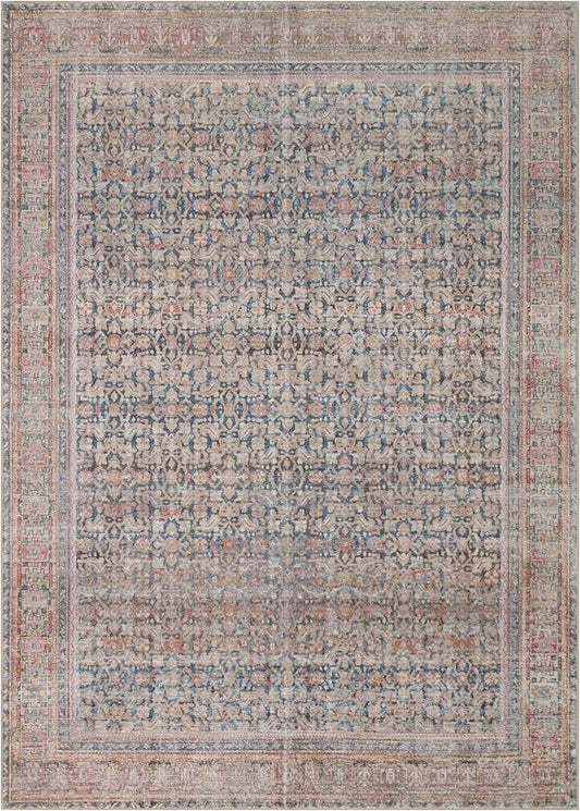 Kuden 10x14 Large Area Rug, Machine Washable Area Rug with Non-Slip Backing, Vintage Style, Soft, Easy Clean, Low Pile Rug for Living Room, Bedroom, Dining Room