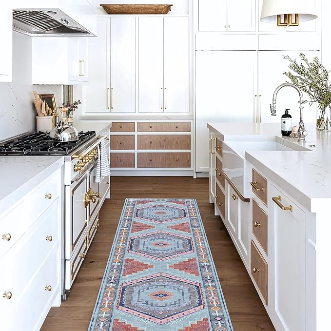 Fame Living Washable Area Rug. Modern Farmhouse. Vintage. Turkish. Bohemian. Distressed. Oriental. Traditional. Rugs for Living Room. Dining. Bedroom. Office. Entryway. Foyer. (856BlM, 2'5" x 13')