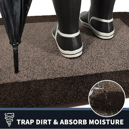 PURRUGS Dirt Trapping Door Mat 32" x 72", Non-Slip/Skid Machine Washable Entryway Rug, Shoes Scraper, Throw Rug, Super Absorbent Area Rug for Muddy Wet Shoes and Paws, Grayish Brown & Coffee