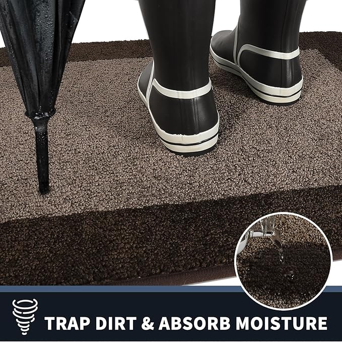 PURRUGS Dirt Trapping Door Mat 24" x 96", Non-Slip/Skid Machine Washable Entryway Rug, Shoes Scraper, Throw Rug, Super Absorbent Area Rug for Muddy Wet Shoes and Paws, Grayish Brown & Coffee