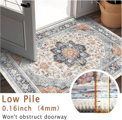 vivorug Runner Rug 2'x8' Washable Non-Slip Boho Runners for Hallways Kitchen Entryway Laundry Room Carpet Hallway Runner Orange/Navy