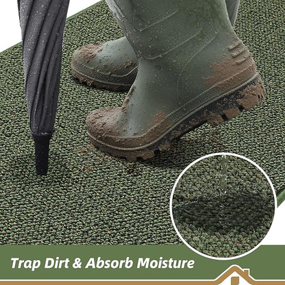 BEQHAUSE Dirt Trapper Door Mat 32" x 72", Non-Slip Washable Doormats Entrance Mat, Dirt Resistant and Absorbent Welcome Mat, Low Profile Floor Mats for Front Back Door and Entryway, Green