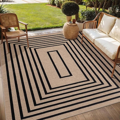 Easy Jute Rug 5x7 Large Washable Area Rug for Dining Room Table,Non-Slip Thin Indoor Outdoor Rug,Modern Farmhouse Geometric Floor Carpet for Living Room Office Bedroom Patio Sunroom