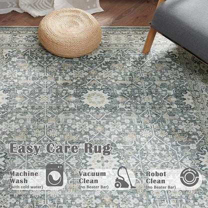 jinchan Area Rug 2x3 Washable Entryway Rug Distressed Gray Multi Vintage Floral Kitchen Print Floor Cover Indoor Doormat Retro Bathroom Living Room Bedroom Office Farmhouse Grey