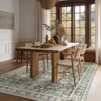 Washable Area Rugs 5'x7' Non-Slip Vintage Boho Distressed Fade Resistant Low Pile Carpet for High-Traffic Living Room, Bedroom & Dining Room