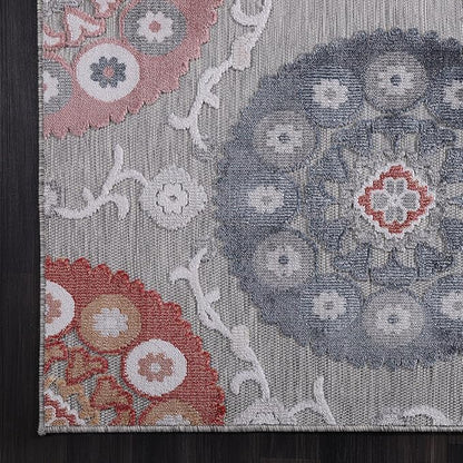 CAMILSON Indoor Outdoor Rug 10x14 Bohemian Medallion Floral Area Rugs for Indoor and Outdoor Patios Easy-Cleaning Non-Shedding Living Room Garden and Kitchen Washable Outside Carpet (10x14-Multicolor)
