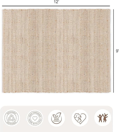 REDEARTH · Jute Cotton Area Rug - 9'x12' Rectangular Rug, Sustainable Handwoven, Non-Shedding, Soft & Durable – Reversible, Neutral Tones for Home Décor in Living Room, Dining Room, Bedroom