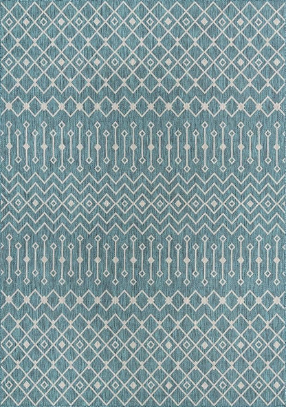 Unique Loom Outdoor Trellis Collection Area Rug - Tribal Trellis (10' x 14' 1" Rectangle, Teal/ Ivory)