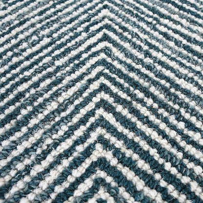 Modern Herringbone Chevron Collection Handcrafted Wool Area Rug - Durable, Zigzag Pattern, for High Traffic, Contemporary Design for Living Room, Bedroom, Dining Room Decor (Denim Blue, 8' x 11')