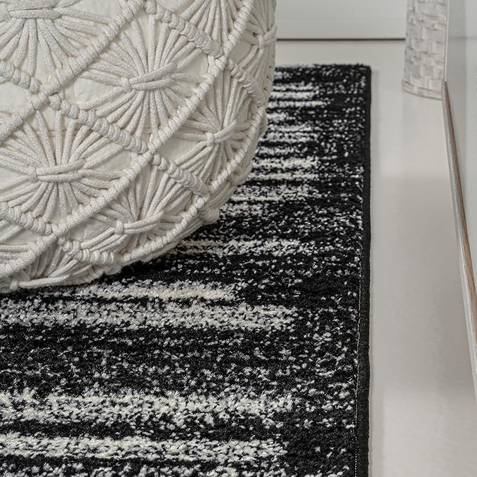 JONATHAN Y Khalil Modern Berber Stripe Black/Cream Runner Rug, 2x8, Contemporary, Bohemian, Easy-Cleaning for Living Room, Bedroom, Kitchen, Pet Friendly, Non-Shedding (MOH207F-28)