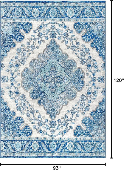 JONATHAN Y Boho Vintage Cream/Blue Indoor Area Rug, 8x10, Bohemian Flair Medallion, Floral Easy-Cleaning High Traffic for Living Room, Bedroom, Kitchen, Pet-Friendly, Non-Shedding (BMF106B-8)