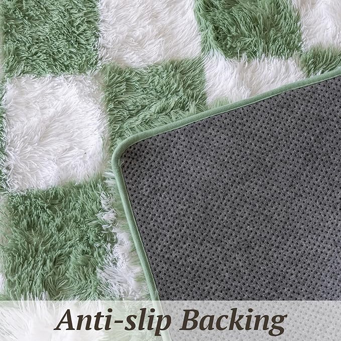 8x10 Area Rugs for Living Room Bedroom, Soft Fluffy Shaggy Bedside Rug, Indoor Floor Carpet for Kids Playroom, Dorms, Nursery Rooms, Home Decor (Green & White 8'x10')