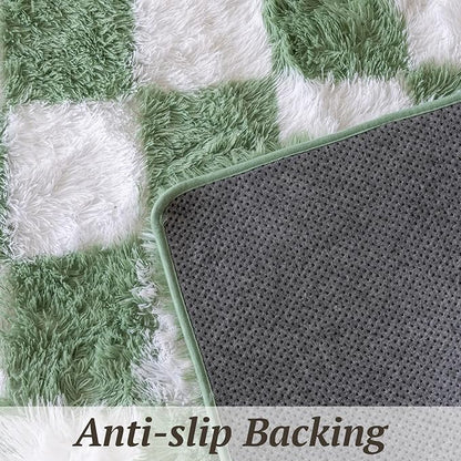 6x9 Area Rugs for Living Room Bedroom, Soft Fluffy Shaggy Bedside Rug, Indoor Floor Carpet for Kids Playroom, Dorms, Nursery Rooms, Home Decor (Green & White 6'x9')