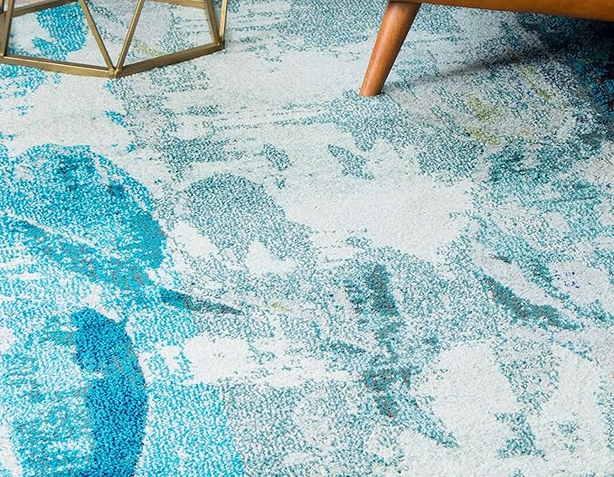 Unique Loom Positano Collection Coastal Modern Fish Light Blue Area Rug (9' x 12')