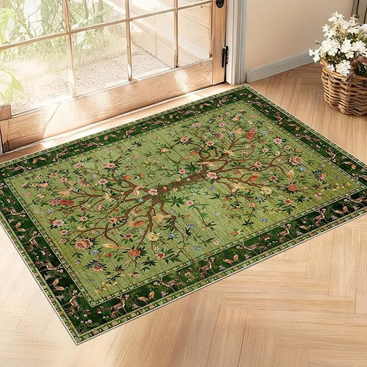 Door Mat Entryway Rug 2x3, Machine Washable Non-Slip Small Area Rug, Boho Floral Low Pile Throw Rugs for Entrance, Front Door, Entry, Kitchen, Kids Room（Green）