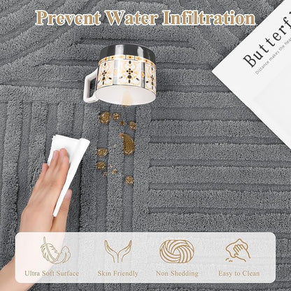 Pauwer 9x12 Washable Area Rugs for Living Room Modern Grey Solid Color Soft Fluffy Rugs for Bedroom Non Slip Boho Accent Indoor Mat Floor Carpet Cover for Kids Room Dining Room Kitchen Office