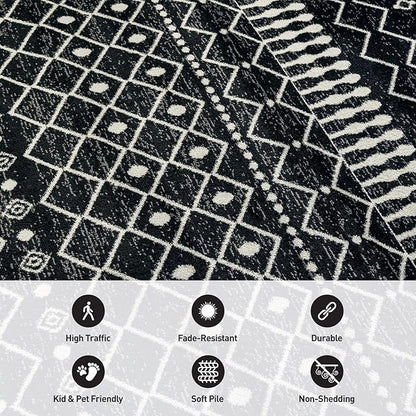 Rugshop Boho Black and White Tribal Area Rug – Geometric Diamond and Stripe Pattern Carpet for Living Room, Bedroom, or Entryway – Soft Modern Bohemian Floor Décor 5' x 7' Black