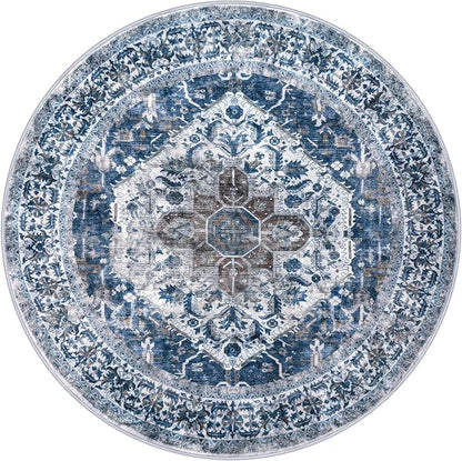 KOZYFLY Round Rug 3 Ft Rugs for Entryway Washable Circle Entrance Rug Non Slip Round Doormat Indoor Printed Faux Wool Round Front Door Mat Floor Carpet for Backdoor, Entryway, Bedroom, Blue