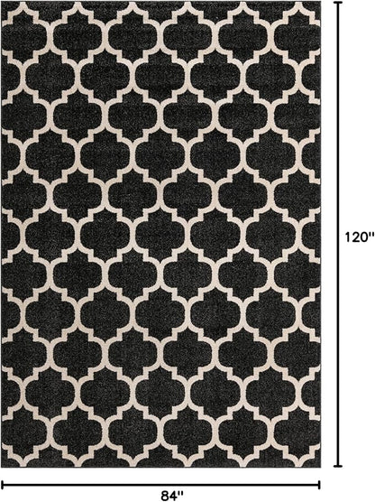 Rugs.com Lattice Collection Rug – 7' x 10' Black Medium Rug Perfect for Bedrooms, Dining Rooms, Living Rooms