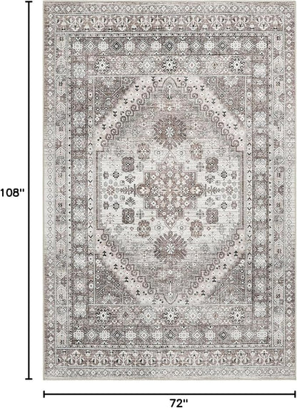 zesthome 6x9 Area Rug, Super Soft Washable Rugs for Living Room, Non-Slip Stain Resistant Vintage Rugs, Ultra-Thin Large Area Rugs (Brown/Beige,6'x9')