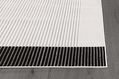 Modern Micro Loop Indoor Runner Rugs for Living Room Bedroom Kitchen Geometric Striped Black-White 2x7 Luxury Durable Low and High Pile Non-Shedding Stain Resistant Soft Area Carpet 2 x 7