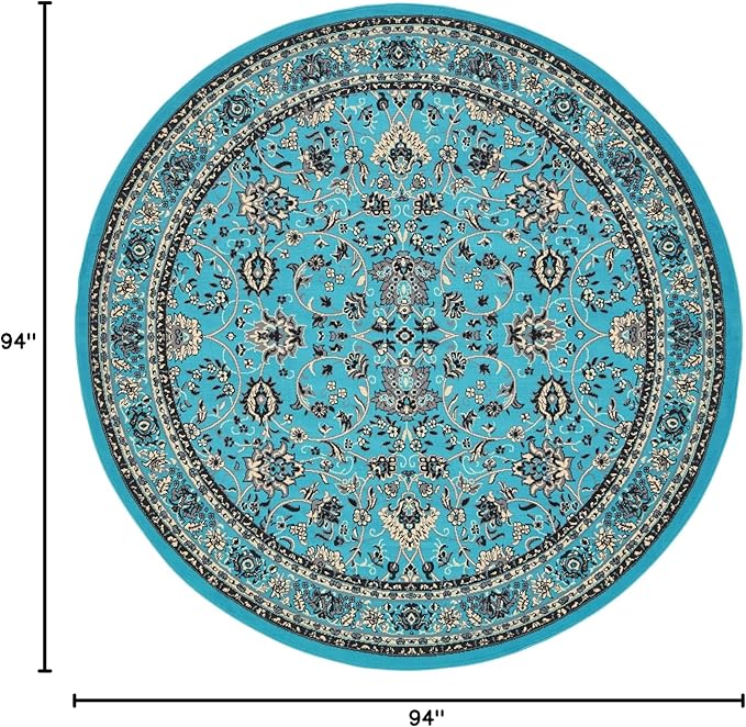 Unique Loom Sialk Hill Collection Area Rug - Washington (8' Round Turquoise/Black)