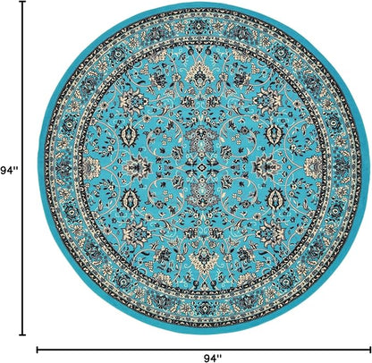 Unique Loom Sialk Hill Collection Area Rug - Washington (8' Round Turquoise/Black)