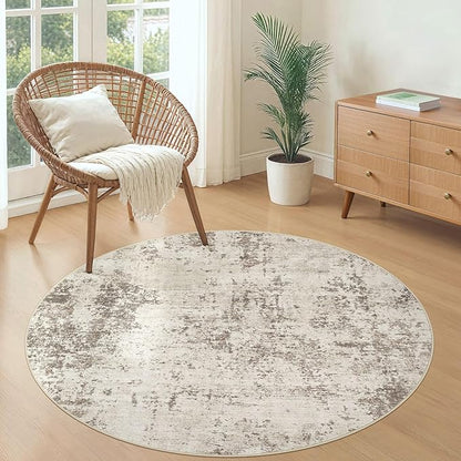4ft Round Area Rug Living Room Rugs - 4x4 Washable Neutral Modern Abstract Soft Thin Rug Indoor Floor No Slip Rug Carpet for Bedroom Under Dining Table Home Office Decor - Dark Brown