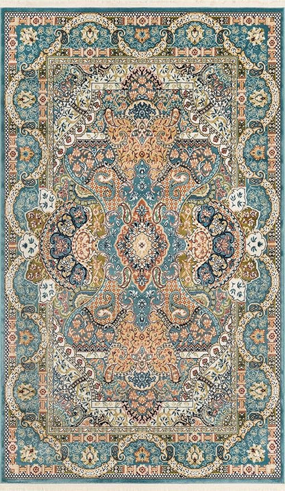Unique Loom Narenj Collection Classic Traditional Medallion Textured Design Area Rug, 5 x 8 ft, Blue/Tan