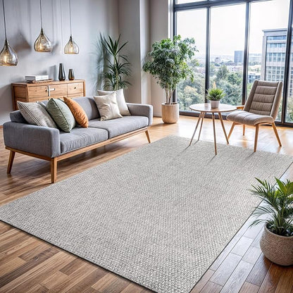 CAMILSON Easy Jute Rug 5x7, Indoor Outdoor Gray Color Farmhouse Area Rugs for Living Room Patio and Kitchen Rug, Solid Boho Woven Design, Easy-Cleaning, Washable Outside Carpet Alfombras (5 x 7)
