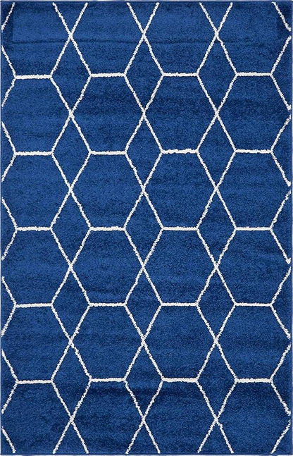 Unique Loom Trellis Frieze Collection Area Rug - Geometric (4' 1" x 6' 1", Navy Blue/ Ivory)