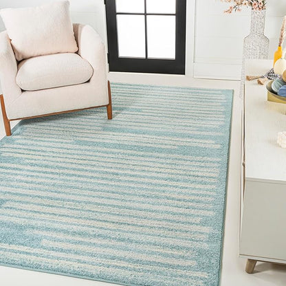JONATHAN Y Khalil Modern Berber Stripe Turquoise/Cream Indoor Area Rug, 5x8, Contemporary, Bohemian, Easy-Cleaning for Living Room, Bedroom, Kitchen, Pet Friendly, Non-Shedding (MOH207D-5)