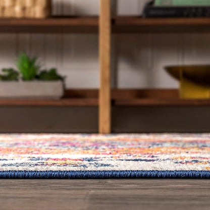JONATHAN Y Boho Vintage Blue/Multi 3' Round Area Rug, Bohemian Flair Medallion, Floral Easy-Cleaning High Traffic for Living Room, Bedroom, Kitchen, Pet-Friendly, Non Shedding (BMF106A-3R)