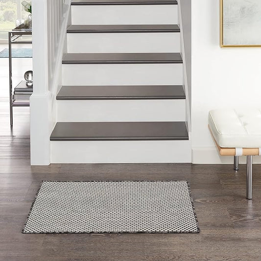Nourison Home Courtyard Ivory Charcoal 2' x 3' Area Rug - Easy Clean, Non Shedding, Bed Room, Living Room, Dining Room, Kitchen (2' x 3')