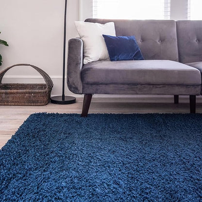Unique Loom Solid Shag Collection Area Rug (10' x 13' 11" Rectangle, Sapphire Blue/ Navy Blue)