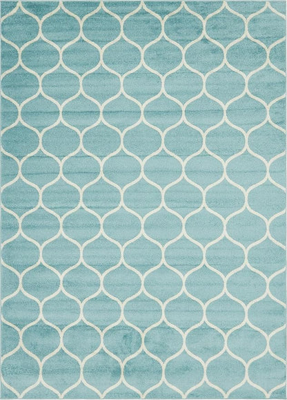 Rugs.com Lattice Frieze Collection Rug – 9' x 12' Light Blue Medium Rug Perfect for Living Rooms, Large Dining Rooms, Open Floorplans