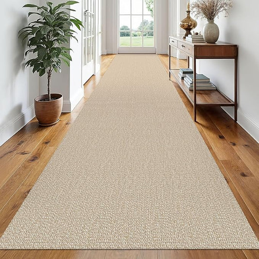EARTHALL Runner Rug 3x20 Ft Washable Runners for Hallways Extra Long Woven Non Slip Entryway Runner Braided Kitchen Runner Indoor Outdoor Carpet Runners for Hotels, Officel, Stair, Send/Beige
