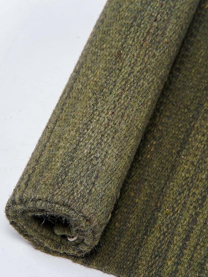 Rugsotic Carpets Hand Woven Flat Weave Kilim Wool ECO-Friendly Area Rugs - 10'x10', Square Shape, Olive Color, Solid Plain Design, Low Pile Handmade Area Rugs for Living Room, Bed Room (D00111)