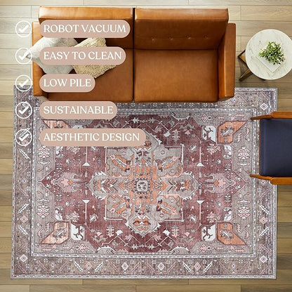 Washable Area Rug. Modern Farmhouse. Vintage. Turkish. Bohemian. Distressed. Oriental. Traditional. Rugs for Living Room. Dining. Bedroom. Office. Entryway. Foyer. (857RB, 9'5" x 14')