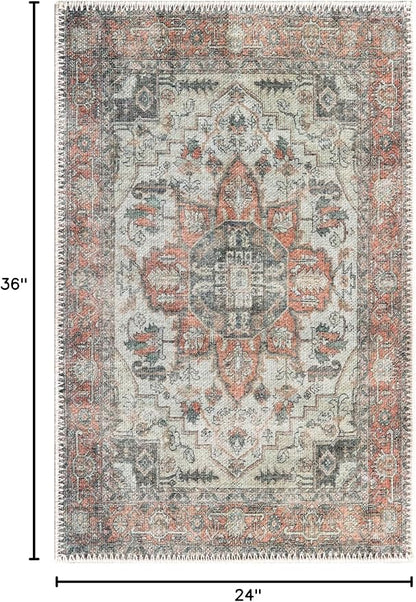 Keen Home Design 2x3 Rug - Machine Washable Entry Rug with Non-Slip Backing, Ideal for Enteryway, Kitchen, Bathroom, Laundry Room - Vintage, Easy Clean, Durable, Low Pile - (2' x 3')